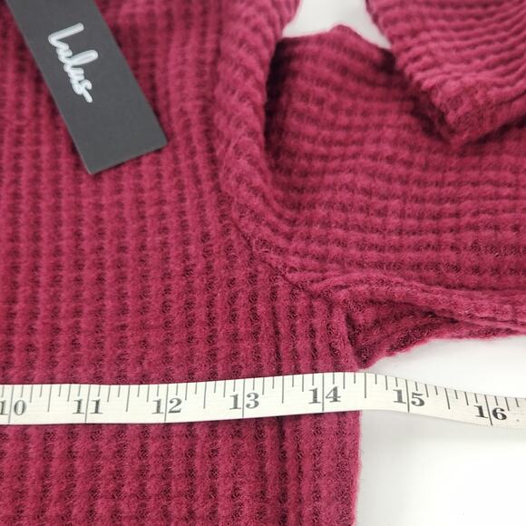 Lulus Cuddly Couture Waffle Knit Mock Neck Top Sweater Size Small Burgundy Luxe - Picture 8 of 9